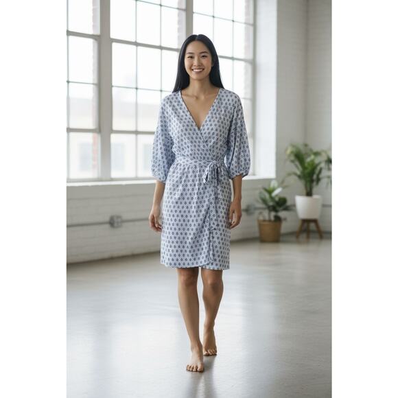 GARNET HILL Womens Med. Paisley Print Bohemian Bishop-Sleeve Knit Robe Pockets - Picture 1 of 9